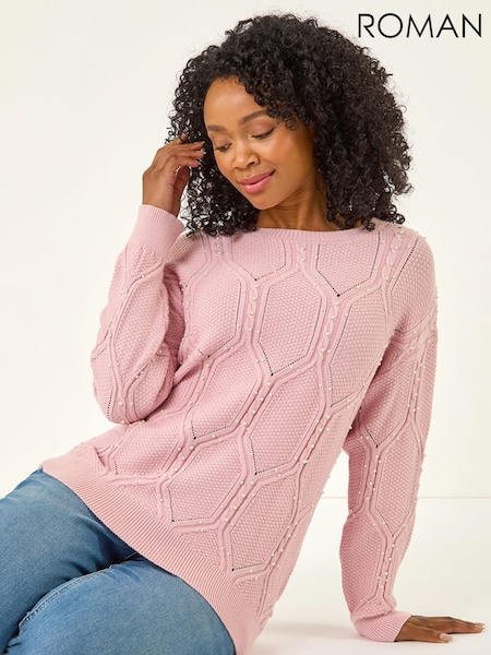 Roman Pink Petite Faux Pearl Knit Jumper (Y31936) | £38