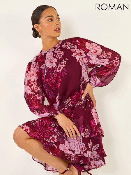 Roman Red Petite Floral Print Frill Swing Dress (Y31948) | £42