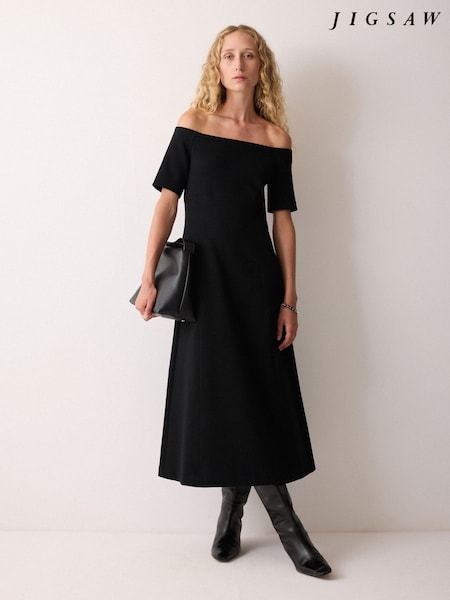 Jigsaw Black Off Shoulder Crepe Dress (Y31950) | £175