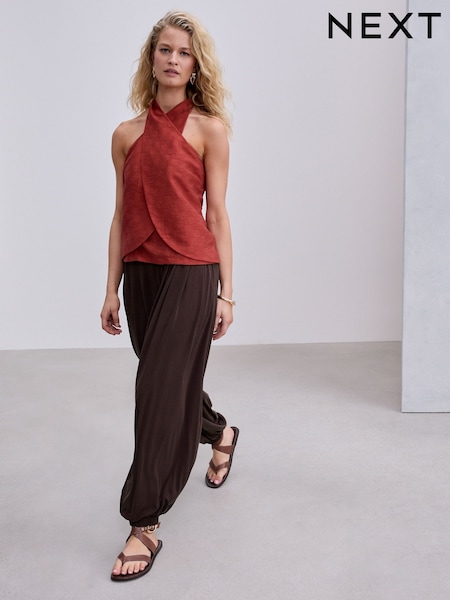 Chocolate Brown - Slinky Pleated Balloon Trousers