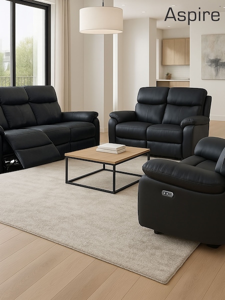 Aspire Furniture Black Kingsmere Power Recliner Sofa and Chair Set Suite (Y32030) | £1,925