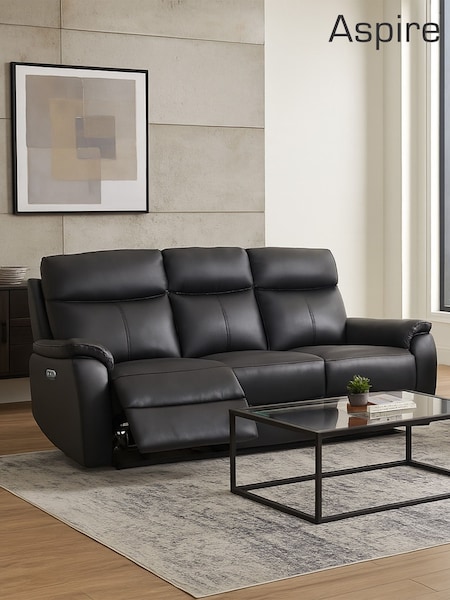 Aspire Furniture Black Kingsmere 3 Seater Power Recliner Sofa (Y32032) | £850