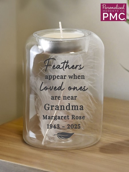 Personalised Memorial Feather Tealight Holder by PMC (Y32039) | £18
