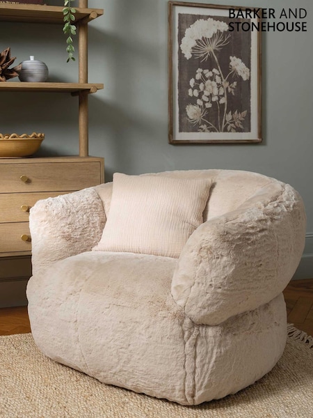 Barker and Stonehouse Cream Rosalie Curved Faux-Fur Swivel Chair (Y32077) | £825