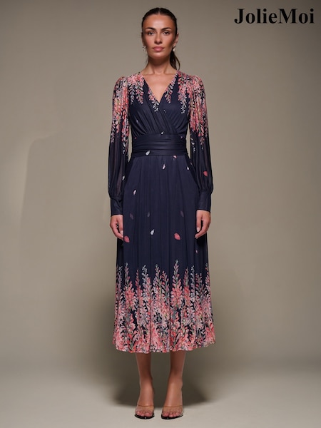 Jolie Moi Pink Long Sleeve Printed Mesh Midaxi Dress (Y32201) | £89