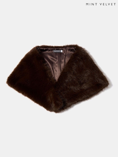 Mint Velvet Brown Brown Faux Fur Triangle Scarf (Y32296) | £69