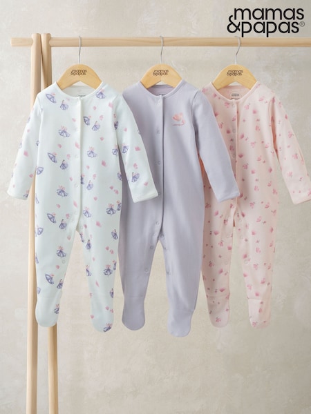 Mamas & Papas Pink Ballerina Sleepsuits Pack of 3 (Y32317) | £24