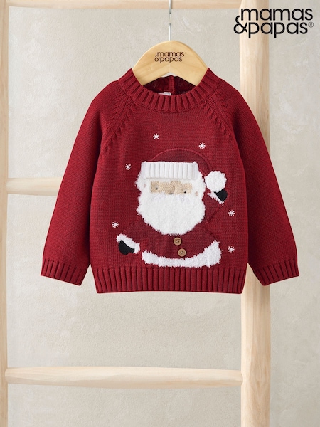 Mamas & Papas Red Santa Christmas Red Jumper (Y32319) | £25