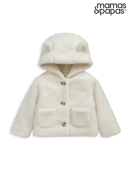 Mamas & Papas Cream Borg Jacket with 3D Bear Ears (Y32329) | £32