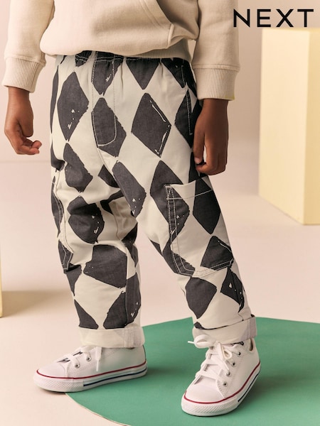 Black/Ecru Harlequin Side Pocket 100% Cotton Pull On Trousers (3mths-7yrs) (Y32832) | £8.50 - £10.50