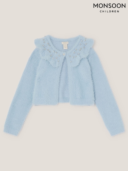 Monsoon Blue Embellished Collar Fuzzy Cardigan (Y32876) | £28 - £32