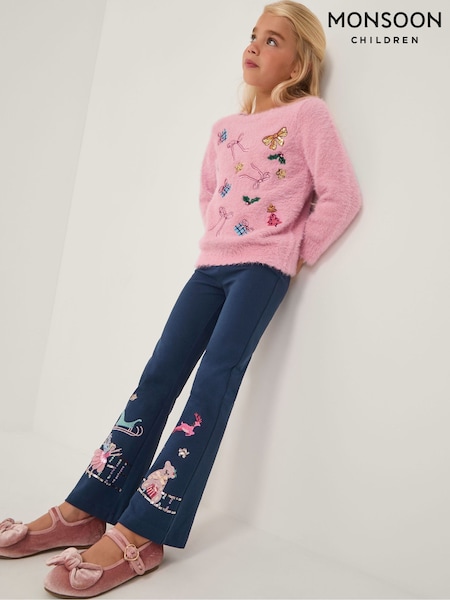Monsoon Blue Christmas Scene Flare Leggings (Y32882) | £20 - £24
