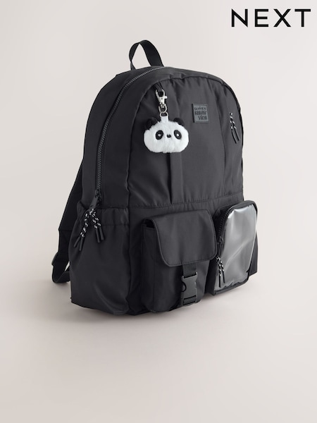 Black Polka Dot Panda - Keyring Pocket Backpack