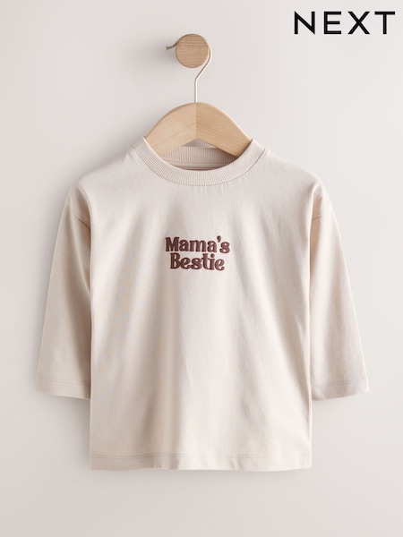 Cream Mamas Bestie Long Sleeve Graphic Print T-Shirt (3mths-8yrs) (Y32888) | £5 - £7