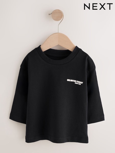Black Slogan Long Sleeve Back Print T-Shirt (3mths-8yrs) (Y32895) | £6 - £8