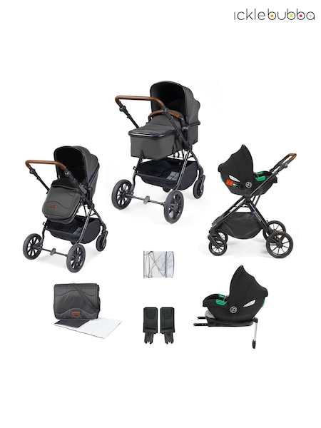 Ickle Bubba 9 Piece Grey Cosmo Travel System with Stratus iSize Car Seat (Y32940) | £500