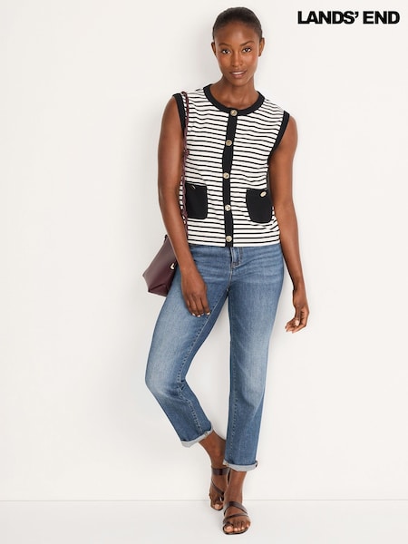 Lands' End Black Button through Jersey Waistcoat (Y32993) | £35