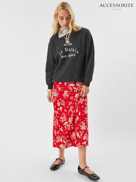 Accessorize Red Heart Paisley Satin Slip Skirt (Y33119) | £40