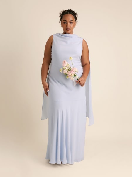 Six Stories Blue High Cowl Neck Drape Crepe Bridesmaid Dress (Y33125) | £90