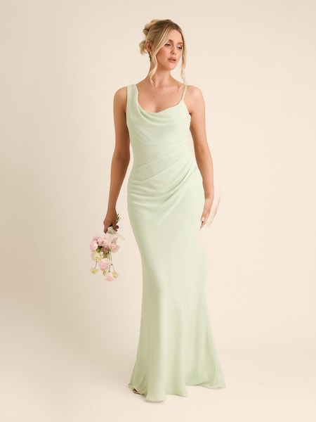 Six Stories Green Cowl Front Asymmetrical Crepe Bridesmaid Dress (Y33130) | £90