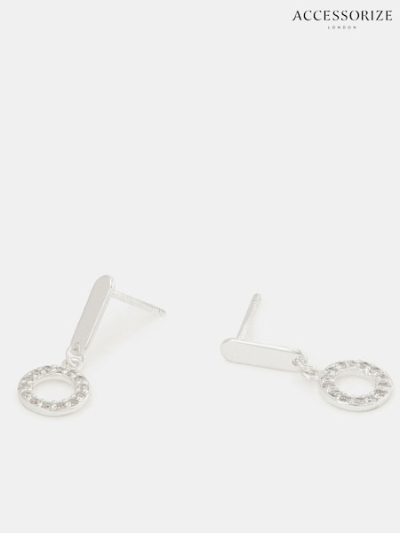 Accessorize Silver Tone Sterling Diamanté Circle Drop Earrings (Y33200) | £22