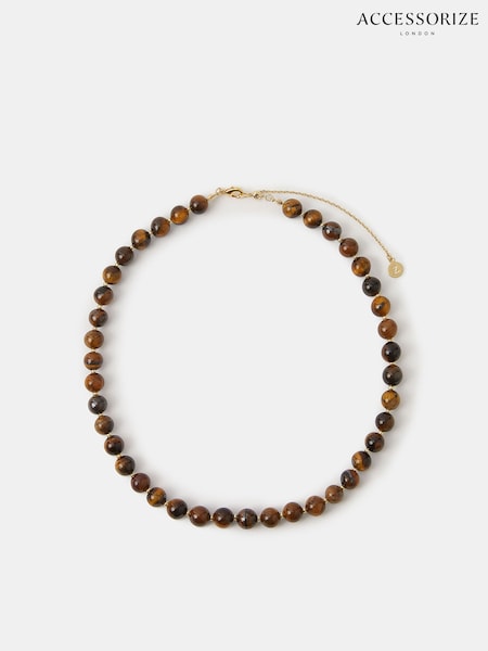 Accessorize Brown 14ct Plated Round Bead Necklace (Y33205) | £28