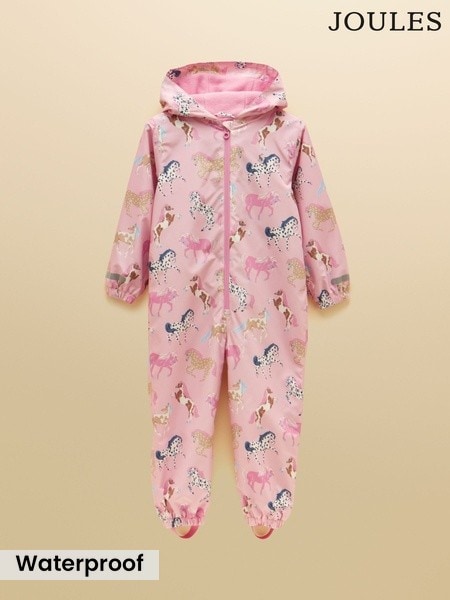 Pink Horse - Joules Girls' Raindrop Waterproof Packaway Puddlesuit