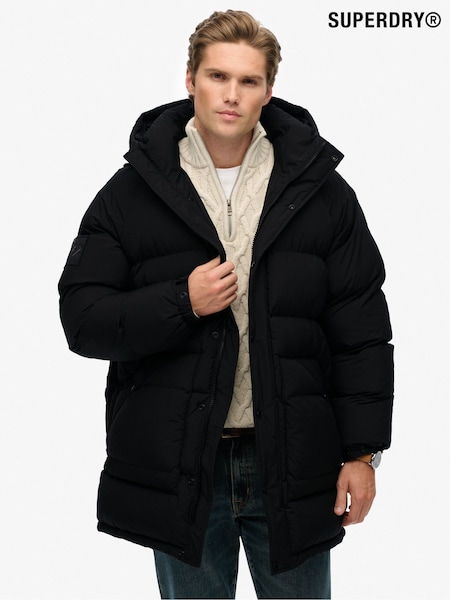 Superdry Black XPD Longline Baffle Parka Jacket (Y33366) | £145