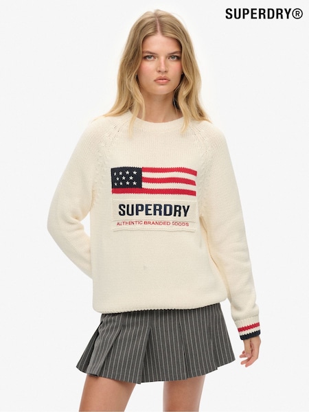 Superdry Cream Americana Crew Knit Jumper (Y33367) | £55