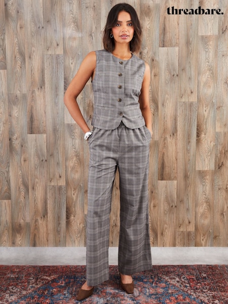 Threadbare Grey Check Wide Leg Trousers (Y33377) | £38