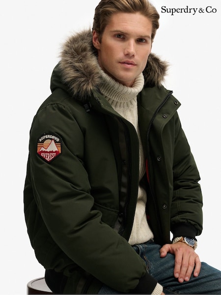 Superdry Green Everest Faux Fur Bomber Jacket (Y33383) | £130