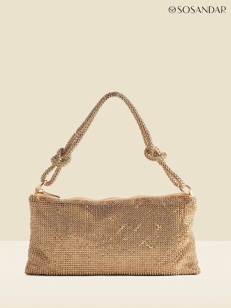 Sosandar Gold Rhinestone Knot Detail Bag (Y33423) | £35