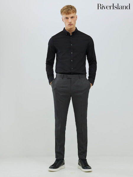 River Island Black Muscle Fit Textured Shirt (Y33474) | £32
