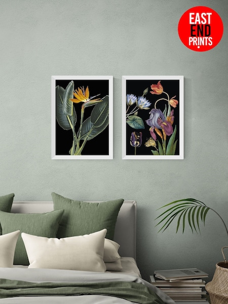East End Prints Set of 2 White Dark Florals Wall Arts Prints by Natural History Museum (Y33513) | £170