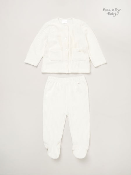 Rock-A-Bye Baby Boutique Baby Velour Rib White Jacket and Footed Trousers Set (Y33537) | £22