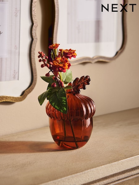 Artificial Floral In Glass Acorn