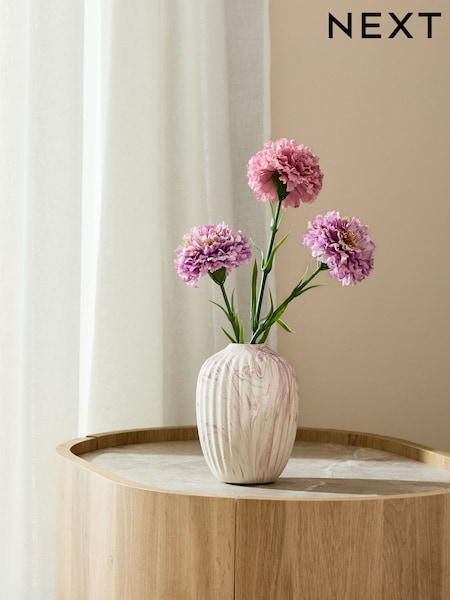 Artificial Carnation Florals In Ceramic Marbled Vase