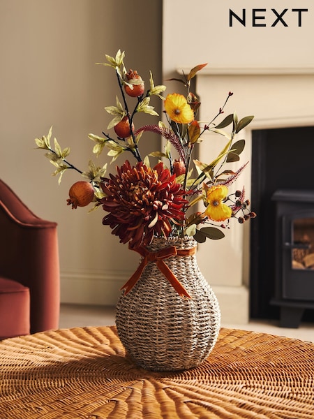 Autumn Artificial Floral Arrangement In Woven Vase