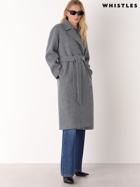 Whistles Light Grey Long Belted Wool Coat (Y33641) | £339
