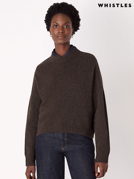 Whistles Brown Wool Curved Hem Knited Jumper (Y33651) | £115