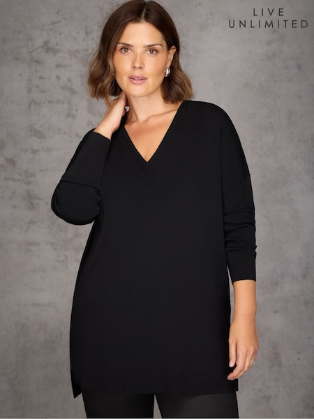 Live Unlimited Black Ribbed Detail V-Neck Jumper (Y33658) | £89