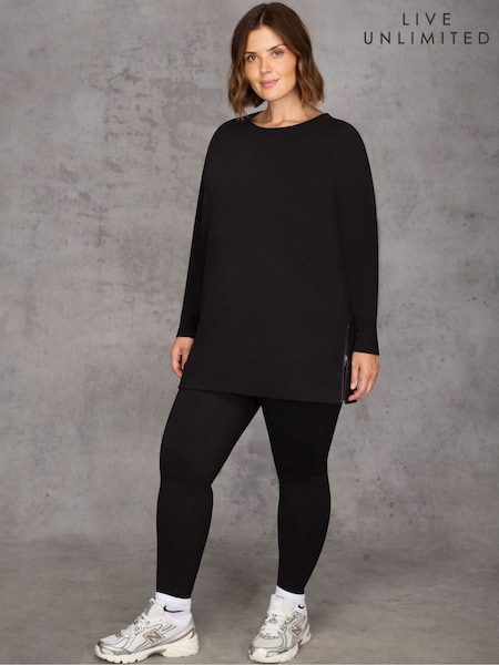 Live Unlimited Black Side Zip Longline Sweatshirt (Y33660) | £75