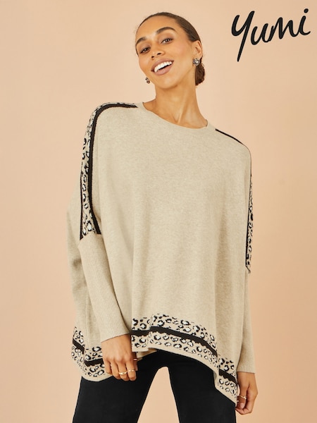 Yumi Cream Leopard Pring Border Relaxed Fit Jumper (Y33842) | £55