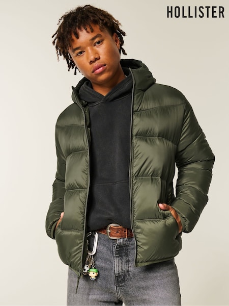 Hollister Green Lightweight Puffer Coat (Y33874) | £80