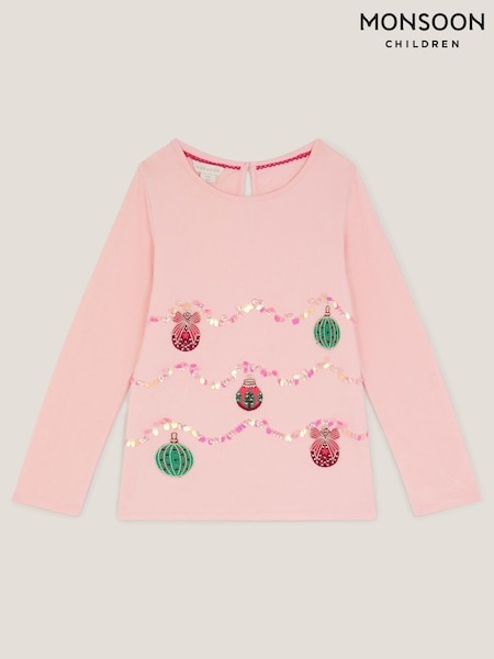 Monsoon Pink Christmas Baubles Long Sleeve Top (Y34007) | £19 - £23