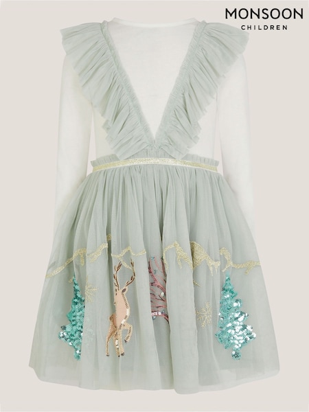 Monsoon Green Enchanted Tulle Ruffle Christmas Dress (Y34009) | £38 - £43