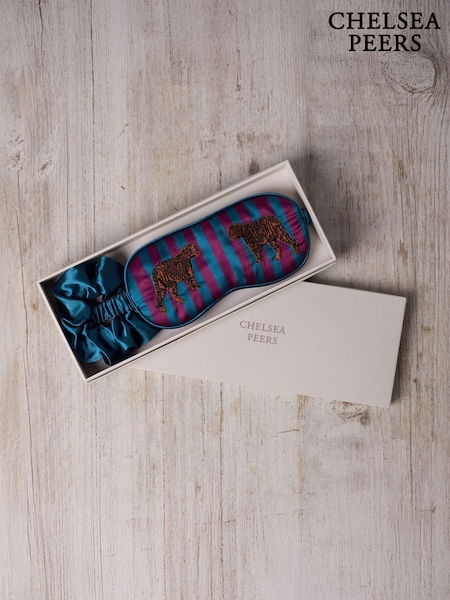 Chelsea Peers Red Satin Embroidered Tiger Stripe Sleep Mask & Scrunchie (Y34033) | £20