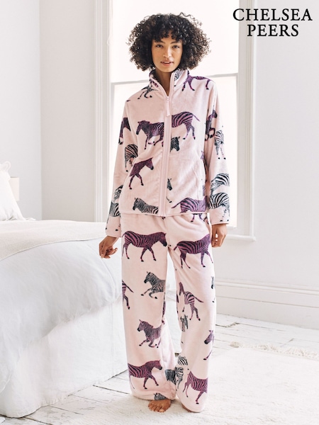Chelsea Peers Pink Fleece Zebra Print Sweatshirt & Joggers Co-ord (Y34039) | £65