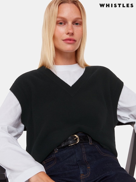 Whistles Black Cashmere V-Neck Tank (Y34063) | £159
