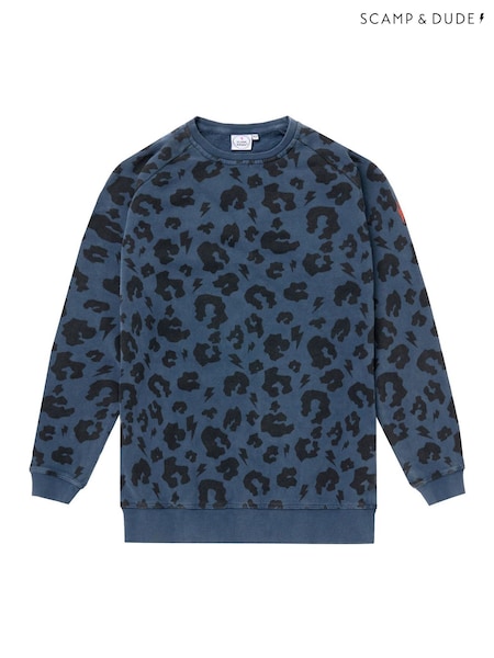 SCAMP & DUDE Blue Kids Classic Sweatshirt Leopard & Lightning Bolt (Y34078) | £36 - £38